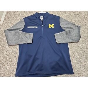 Michigan Russell Large (42-44) 1/2 Zip Pullover Navy Gray Fleece Lined